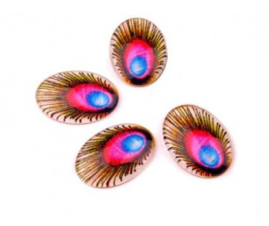 Kaboszon szklany Pawie Pióro 25x18 mm