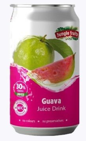 Napój Jungle Fruits w puszce posiada 30% soku z guawy bez barwników