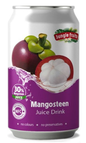 Napój Jungle Fruits w puszce posiada 30% soku z mangostanu bez barwników