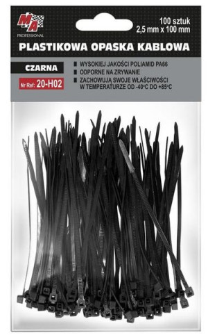 20-H02 Opaska kablowa czarna 2,5mm x 100 100szt MA Professional