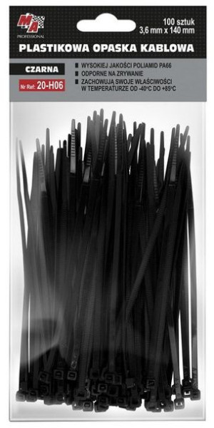 Opaska kablowa czarna 3,6 mm x 140 mm 100 szt MA Professional 20-H06