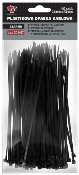 Czarna opaska kablowa, trytytka 3,6 mm x 200 mm 100szt MA Professional