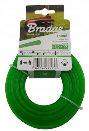Żyłka tnąca do podkaszarek i kos 3 mm x 15 m zielona, okrągła, Bradas