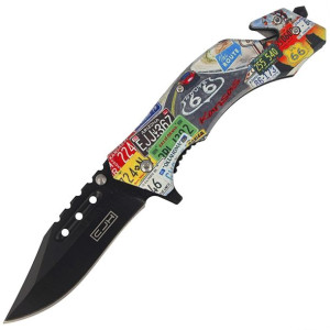 Nóż ratowniczy Herbertz Solingen CJH motyw US Route 66, Black Blade (44005)