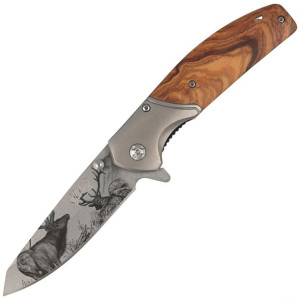 Nóż myśliwski Herbertz Solingen motyw 3D Jeleń Olive Wood, Titanium Coated