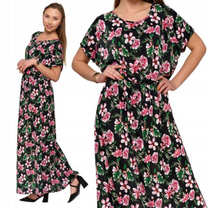 Moraj Długa Sukienka w kwiaty 2500-002 czarny L/XL