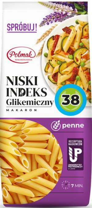 Makaron Penne pióra rurki 250 g Niski Indeks Glikemiczny IG38 Polmak