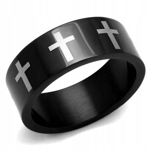 Obrączka czarna krzyż z krzyżem krzyżami cross 27