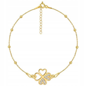 Złota bransoletka kulkowa koniczynka kr Swarovski