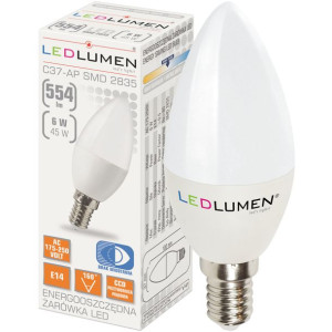 Żarówka LED E14 ŚWIECZKA C37 6W=45W 554lm CCD Neutralna LEDLUMEN