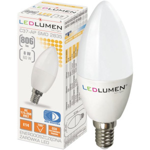 Żarówka LED E14 ŚWIECZKA C37 8W=60W 806lm CCD Ciepła LEDLUMEN