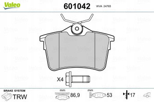 VALEO 601042 Zestaw klocków hamulcowych, hamulce t