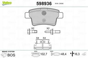 VALEO 598936 Zestaw klocków hamulcowych, hamulce t