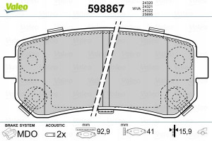 VALEO 598867 Zestaw klocków hamulcowych, hamulce t