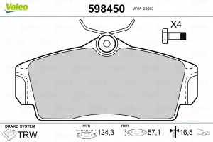VALEO 598450 Zestaw klocków hamulcowych, hamulce t