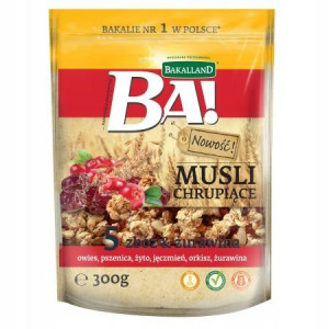 Musli Chrupiące 5 Zbóż z Żurawiną 300g Bakalland