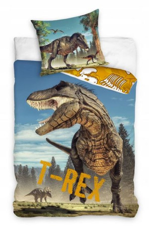 Pościel bawełniana dziecięca dwustronna 140x200 2-częściowa TRex Dinozaur