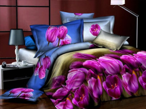 Pościel 3D rozmiar 160x200 3-częściowa kwiaty CW-FSH1603-13 tulipany