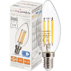 Żarówka LED E14 ŚWIECZKA 6W=60W Filament 806lm Neutralna LEDLUMEN
