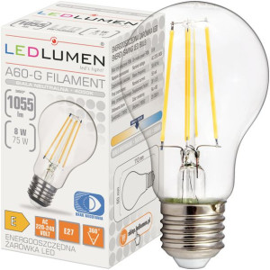 Żarówka LED E27 A60 8W=75W Filament 1055lm Neutralna LEDLUMEN