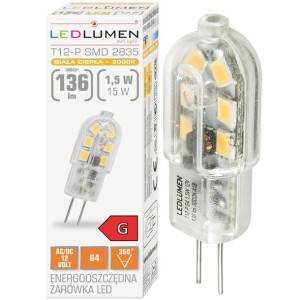 Żarówka LED G4 MINI T12 12V AC/DC 1,5W=15W LED 136lm CCD Ciepła LEDLUMEN