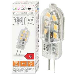 Żarówka LED G4 MINI T12 12V AC/DC 1,5W=15W LED 136lm CCD Neutralna LEDLUMEN