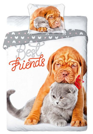 Pościel dziecięca bawełniana 140x200 2-częściowa kot i pies Best Friends 2
