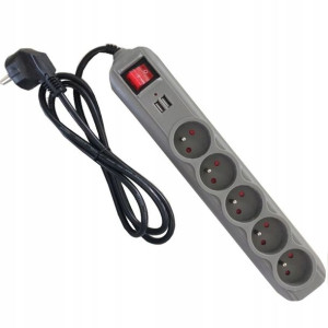 Przedłużacz Z Gniazdami Usb 5 Gniazda +2 Porty Usb