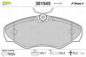 VALEO 301545 Zestaw klocków hamulcowych, hamulce t