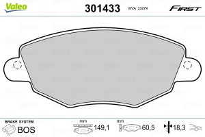 VALEO 301433 Zestaw klocków hamulcowych, hamulce t