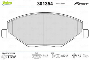 VALEO 301354 Zestaw klocków hamulcowych, hamulce t