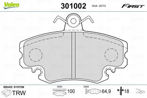 VALEO 301002 Zestaw klocków hamulcowych, hamulce t