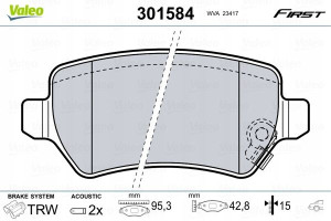 VALEO 301584 Zestaw klocków hamulcowych, hamulce t