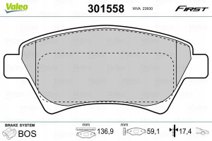 VALEO 301558 Zestaw klocków hamulcowych, hamulce t