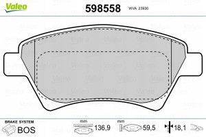 VALEO 598558 Zestaw klocków hamulcowych, hamulce t