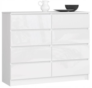 Komoda Z 8 Szufladmi K 120 Cm Biała Połysk