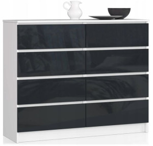 Komoda Z 8 Szufladmi K 120 Cm Biała Grafit Połysk