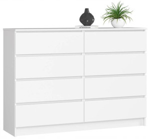 Komoda Z 8 Szufladami K 140 Cm Biała