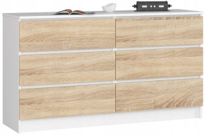 Komoda Z 6 Szufladami K 140 Cm Biała Sonoma