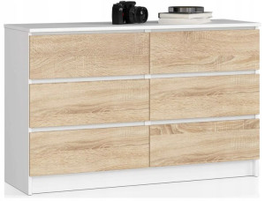 Komoda Z 6 Szufladami K 120 Cm Biała Sonoma
