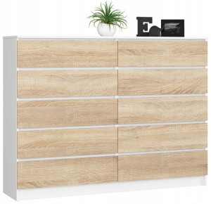 Komoda Z 10 Szufladami K 160 Cm Biała Sonoma
