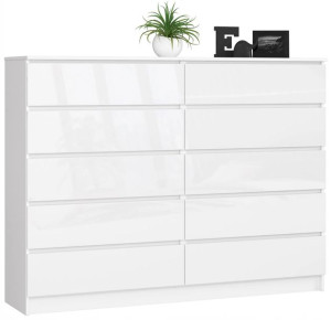 Komoda Z 10 Szufladami K 160 Cm Biała Połysk