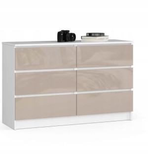 Komoda 6 Szuflad K 120cm Biała Cappuccino Połysk