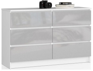 Komoda Z 6 Szufladami K 120 Cm Biała Metalik Połys