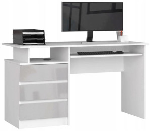 Biurko Komputerowe Clp 135cm Białe Metalik Połysk