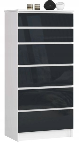 Komoda K 60 Cm 6 Szuflad Biała / Grafit Połysk
