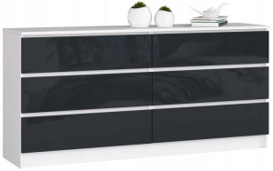 Komoda K 160 Cm 6 Szuflad Biała / Grafit Połysk
