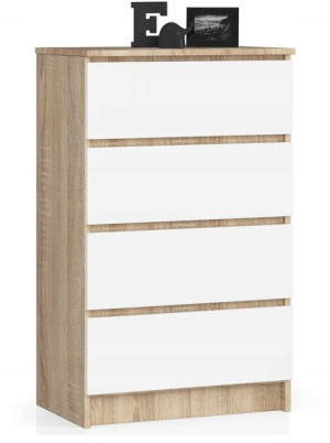 Komoda K 60 Cm 4 Szuflady Sonoma / Biała