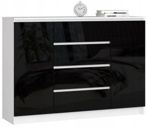 Komoda Szafka 4 Szuflady K 138 Cm 2d Biała Czarna