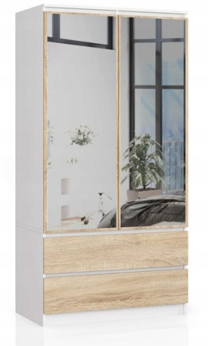 Szafa S 90 Cm 2 Drzwi 2 Szuflady 2 Lustra Biała /